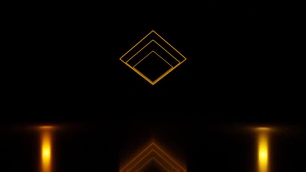 Geometric abstraction with a pattern of rhombuses and rotating vertical golden stripes. Design. Silhouettes of rhombuses moving on a black background. — Stock Video