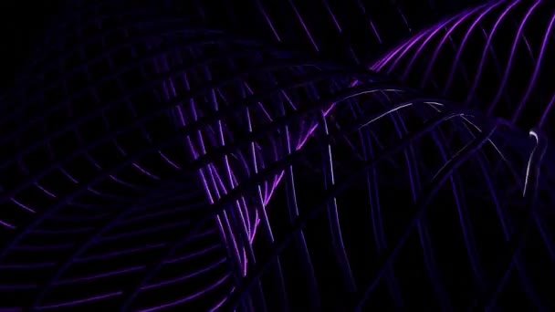 Abstrakte lila Spiralelemente, die einen Korridoreffekt auf schwarzem Hintergrund erzeugen, nahtlose Schleife. Design. Verdrehte fliederfarbene 3D-Streifen drehen sich endlos. — Stockvideo