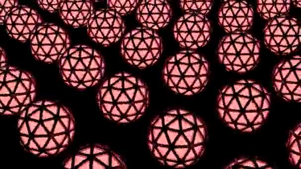 Chinese lanterns spinning fast in many rows on a black background, seamless loop. Design. Pink asian lanterns with black silhouettes, concept of decoration. — Stock Video