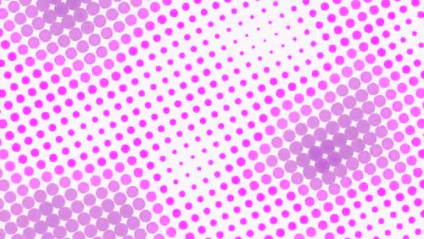 Το μοτίβο των κουκίδων σε λευκό φόντο κινείται σαν κύματα. Σχέδιο. Χρωματιστές κουκκίδες διαφόρων μεγεθών κινούνται δημιουργώντας επίδραση των κυμάτων στην επιφάνεια. Κύματα από τελείες σε λευκό φόντο — Αρχείο Βίντεο