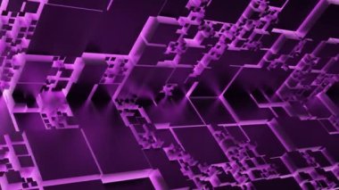 Duvarlardaki kare neon çizgiler. Tasarım. Kare şekilli ve neon çizgileri olan sibernetik duvarlar. Neon çatlakları ve kareleri olan güzel fütürist duvarlar.