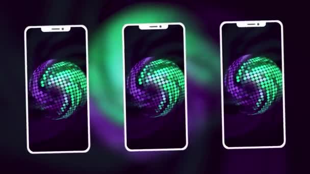 Abstract smartphones with colorful rotating spiral. Motion. Presentation of new high quality smartphones, concept of modern technologies and design. — Stock Video