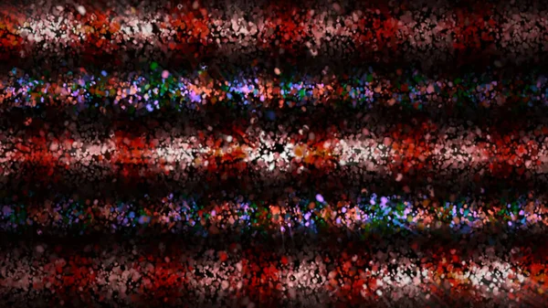 Veelkleurige strepen met pixels en interferentie. Beweging. Gestreepte kleurrijke lijnen met zwart stralen elektronisch licht uit. Straling van kleurrijke gestreepte lijnen met ruis en vallende witte deeltjes — Stockfoto
