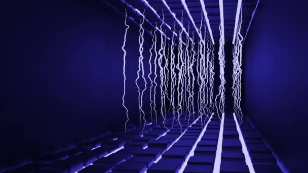 3D-korridor med elektriska vågor. Design. Rader av vibrerande elektriska vågor i korridoren. Elektriska vågor för rummets säkerhet — Stockvideo