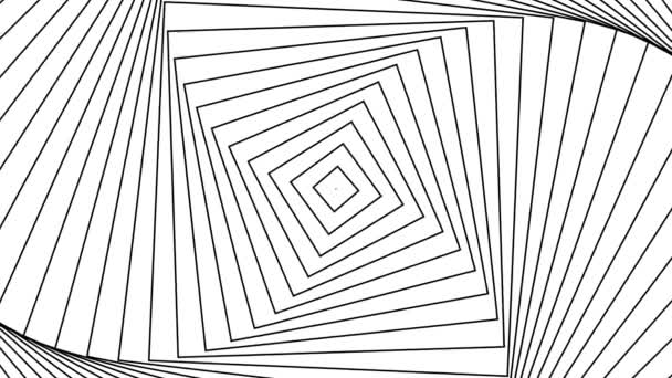 Ilusión óptica hipnótica abstracta de cuadrados giratorios, lazo sin costura. Moción. Rombos giratorios que crean efecto de un vórtice monocromo. — Vídeos de Stock
