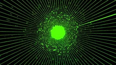 Dış uzayda dönen ışınları olan soyut bir uzaylı tüneli. Dönen çekirdek ve yıldız tozu dizaynı yayılan sicimler, kusursuz döngü.