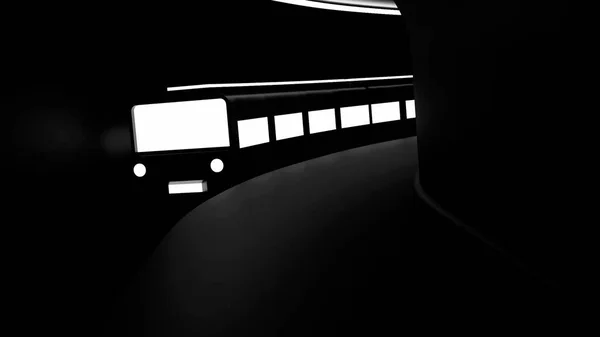 Abstrato trem subterrâneo preto e branco em movimento na estação de metrô. Desenho. Conceito de transporte público urbano, monocromático. — Fotografia de Stock