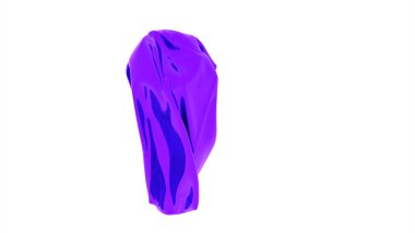 Renkli kumaş beyaz arkaplanda hareket eder. Tasarım. Güzel kıvrımları olan renkli kumaşlar havada süzülüyor. Hayalet kumaşlar havada süzülür.