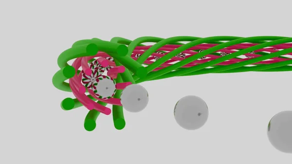 공 이 나선 형으로 움직이는 3D 애니메이션. 디자인. 기구들 이 형성되어 좁은 회전 터널로 들어간다. 공들은 나선형으로 움직 이면서 변형된다 — 스톡 사진