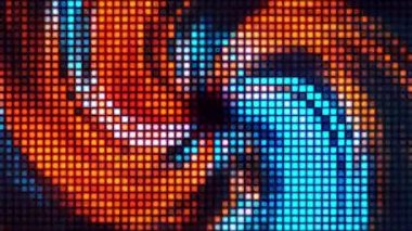Renkli spiralin pikseldeki görüntüsü. Hareket. Güzel hareket eden pikseller. Piksellerle retro biçiminde dönen renkli spiral