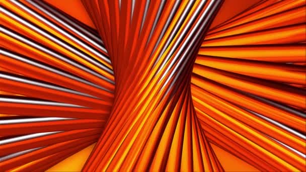 Lines twist into spiral. Motion. 3D lines rotate in vertical spiral. Colored spiral of many lines slowly rotates. Rotating column of metal colored strips — Stock Video