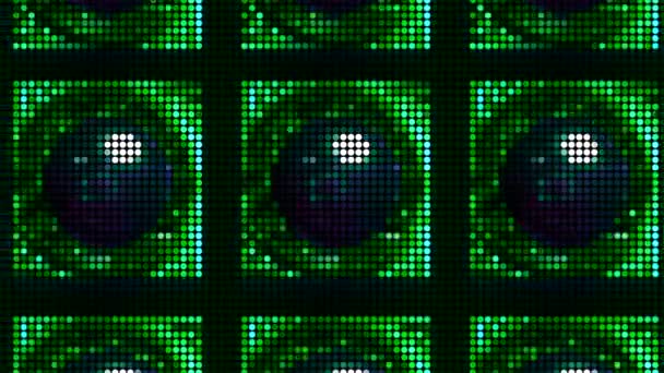 Karelerdeki topların pikseldeki görüntüsü. Hareket. Hücrelerde topları olan piksellerin güzel retro animasyonu. Karelerde topları olan piksellerin üç boyutlu görüntüsü — Stok video