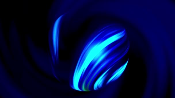 Bola de energía giratoria abstracta con coloridas rayas curvas de luz en su superficie. Moción. Planeta desconocido con superficie de energía en el espacio exterior. — Vídeo de stock