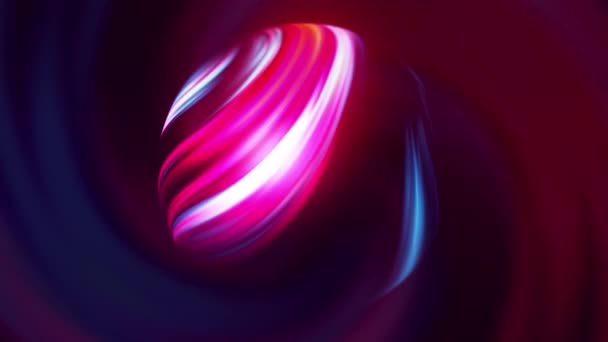 抽象旋转的能量球，表面有彩色弯曲的光带。行动。在外层空间有能量面的不明行星. — 图库视频影像