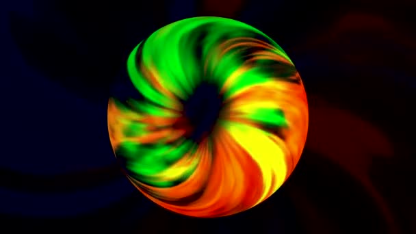 Abstract round shaped 3D torus with flowing energy on all its surface, seamless loop. Design. Rotating ring with gradient colors isolated on a black background. — Stock Video