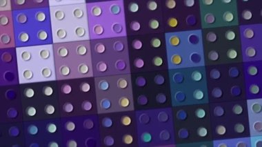 Noktalı renkli yanıp sönen küpler. Hareket. Noktalı renkli kareler farklı renklerde yanıp sönüyor. Renkli lego karelerinin döndürme arkaplanı