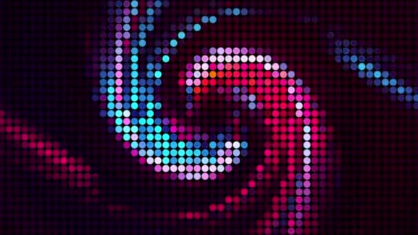 화려 한 나선 회전 모자이크. 움직임. 우주에서 회전하는 다채 로운 은하의 아름다운 역 이미지입니다. 화소의 다 채색 나선을 회전시키는 홀로그램 사진 — 비디오