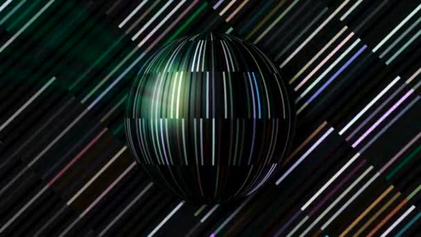 반짝이는 선으로 된 Festive ball. 움직임. 반짝이는 선들 과 회전하는 공 이 있는 아름다운 배경입니다. 반짝이는 선 과 압정으로 이루어진 디스코 볼 애니메이션 — 비디오
