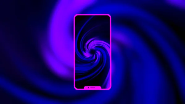 Abstract spiral shaped animation on the silhouette of a smartphone screen. Motion. Bright colors of a new modern smartphone, concept of communication. — Stock Photo, Image