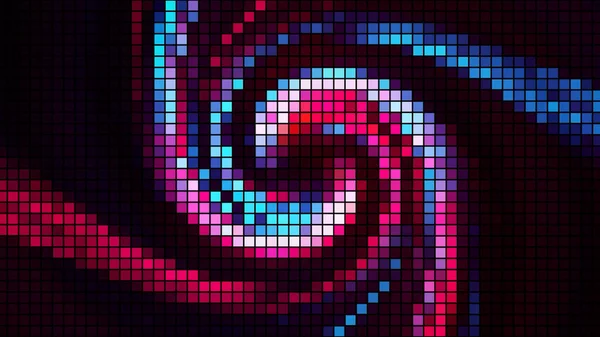 Abstract colorful background with many rows of tiny squares and a moving whirlwind. Motion. Rotating flowing and twisting light stripes, seamless loop. — Stock Photo, Image