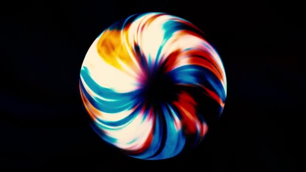 Streszczenie okrągły kształt torus 3D z płynącą energią na całej powierzchni, pętli bez szwu. - Wniosek. Obrotowy pierścień z gradientowymi kolorami izolowany na czarnym tle. — Wideo stockowe