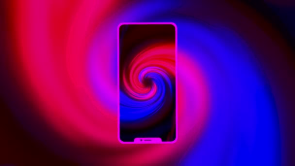 Animazione astratta a forma di spirale sulla sagoma di uno schermo di smartphone. Mozione. Colori vivaci di un nuovo smartphone moderno, concetto di comunicazione. — Video Stock