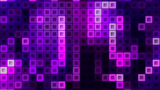 Retro tetris with glowing squares. Motion. Background with neon squares moving in electronic field. Retro computer game with moving snake squares — Stock Video