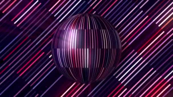 반짝이는 선으로 된 Festive ball. 움직임. 반짝이는 선들 과 회전하는 공 이 있는 아름다운 배경입니다. 반짝이는 선 과 압정으로 이루어진 디스코 볼 애니메이션 — 비디오