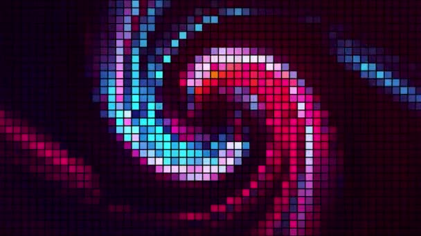 Abstrakte spiralförmige Radialform auf einem pixeligen Hintergrund, nahtlose Schleife. Bewegung. Heller rotierender Wind. — Stockvideo