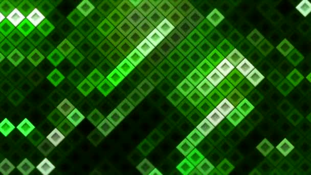 Background with moving glowing squares in game style. Motion. Game background with electronic field and moving glowing squares. Neon squares move like snake or like in Tetris — Stock Video