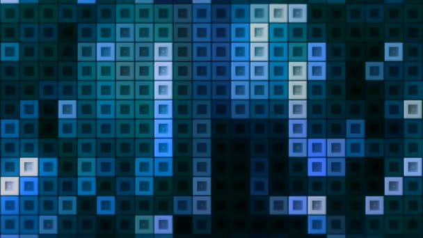 Retro tetris z świecącymi kwadratami. - Wniosek. Tło z neonowymi kwadratami poruszającymi się w polu elektronicznym. Retro gra komputerowa z ruchomych kwadratów węża — Wideo stockowe