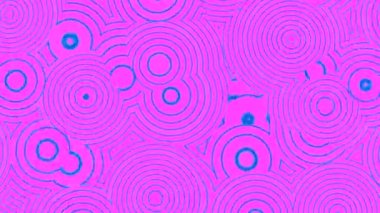 Renkli arka planda daireler ve halkalar titreşiyor. Tasarım. Titreşen daireleri olan düz bir döngü. Hareket eden ve değişen daireler renkli arkaplanda titreşir