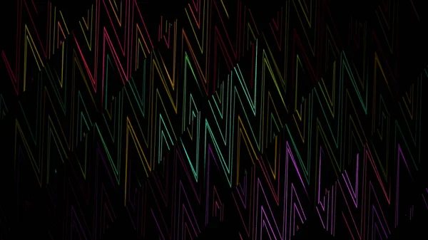 Bunte Zickzackstreifen Hintergrund in bewegliche Segmente unterteilt, nahtlose Schleife. Design. Dekorative Wand mit fließenden geometrischen Formen, die durch dreieckige Neonlinien geformt werden. — Stockfoto