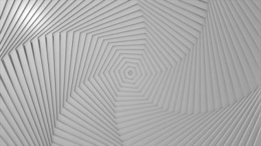 Hipnotik monokrom opi illüzyonu. Dönen altıgenler hareket eden bir spiral etkisi yaratıyor. Tasarım. 3D gümüş dönen girdap şekli.