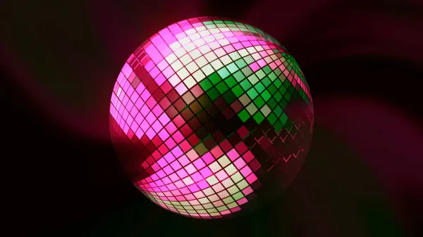 Çok renkli disko topu uzayda döner. Hareket. Disko topu farklı renklerde döner ve parıldar. Farklı renklerde hipnotik disko topu — Stok fotoğraf