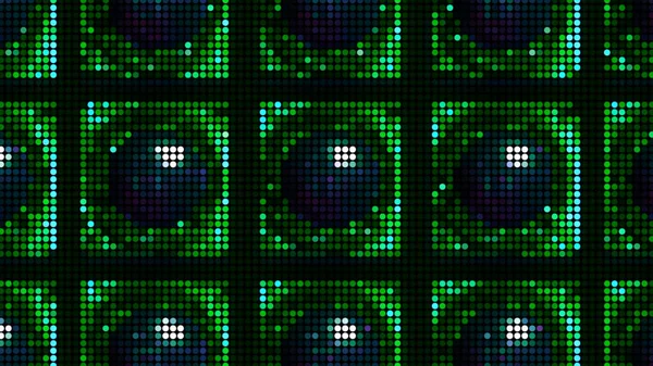 Pixelový obraz kuliček ve čtvercích. Pohyb. Krásná retro animace pixelů s kuličkami v buňkách. Trojrozměrný obraz pixelů s kuličkami ve čtvercích — Stock fotografie