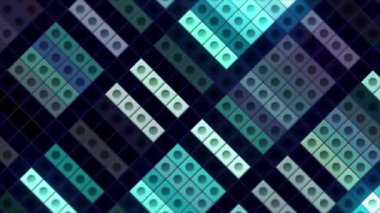 Işıldayan renkli dikdörtgenli disko arkaplanı. Hareket. Renkli değişen tetris dikdörtgenli disko arka planı. Oyun dikdörtgenleri farklı renklerde titreşir