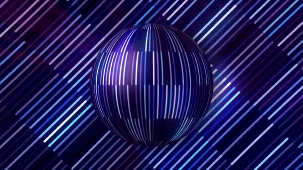 Rotating ball of shiny lines. Motion. Beautiful festive background with rotating ball and shiny lines. Shiny vertical lines on colored ball — Stock Video