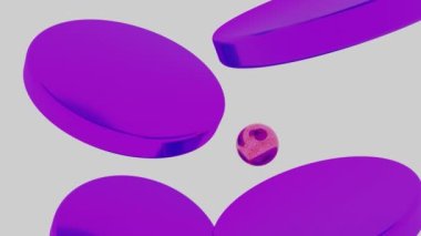 Mor metal toplar bir diskten bir diske düz yansıtıcı yüzeyden diğerine atlıyor. Tasarım. Düşen kürelerin hipnotik ve sakinleştirici etkisi, kusursuz döngü.