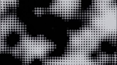 Siyah ve beyaz ışıklandırılmış piksellerin kusursuz döngülü arka planı. Tasarım. İnek izine benzeyen siyah lekeler, tek renkli..