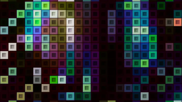 Tło z kolorowych kwadratów w tetris. - Wniosek. Elektroniczne tetris z ruchomymi neonowymi kwadratami. Stylowe tło z kolorowych kwadratów poruszających się w stylu retro gry — Zdjęcie stockowe