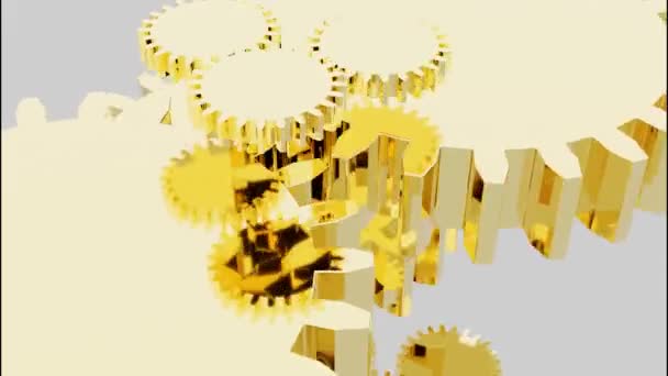 Animerad gyllene kugghjul snurrar. Mekanik och teknik. Design. Abstrakt roterande detaljer av en arbetsmaskin, sömlös loop. — Stockvideo