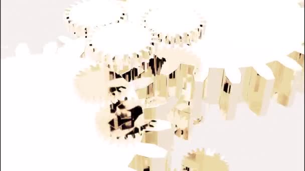 Geanimeerde gouden tandwiel draaiende. mechanica en techniek. Ontwerp. Abstracte roterende details van een werkende machine, naadloze lus. — Stockvideo