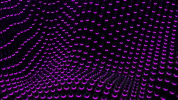 Textura ondulada abstracta de partículas purpúreas y negras que fluyen, lazo sin costuras. Diseño. Grandes ondulaciones de lona en forma cúbica. — Vídeo de stock