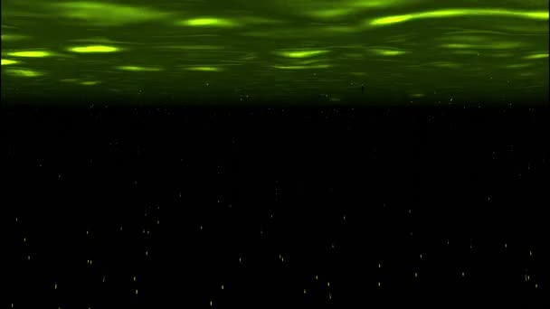 Перевернутый вверх дном абстрактный пейзаж с падающими звездами внутри волнистой поверхности реки. Дизайн. Метеоритный дождь в зеленой воде. — стоковое видео