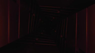 Karanlık kare tünelinde hareket var. Tasarım. Kasvetli kare tünele dalın. Koyu 3d kare şeklinde bir tünel dönüyor