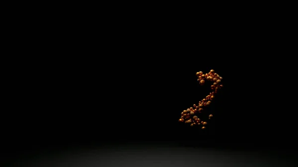 Partículas naranjas abstractas que se reúnen y crean números sobre un fondo negro. Diseño. Cuenta atrás y la inscripción van de esferas brillantes. — Foto de Stock