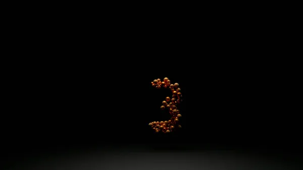 Partículas naranjas abstractas que se reúnen y crean números sobre un fondo negro. Diseño. Cuenta atrás y la inscripción van de esferas brillantes. — Foto de Stock
