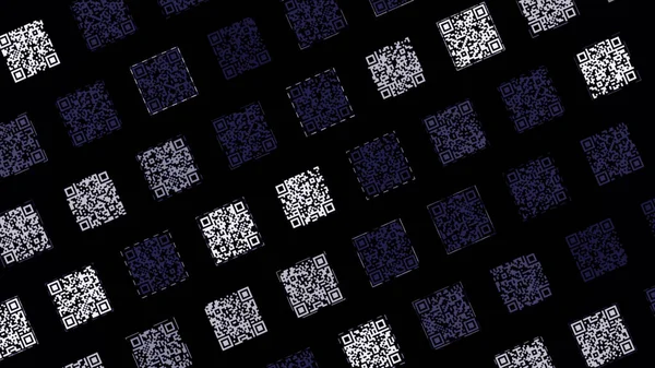 Digital teknik och online-betalsystem koncept. Animering. Diagonala rader med små fyrkantiga QR-koder, sömlös loop. — Stockfoto