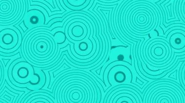 Renkli arka planda daireler ve halkalar titreşiyor. Tasarım. Titreşen daireleri olan düz bir döngü. Hareket eden ve değişen daireler renkli arkaplanda titreşir